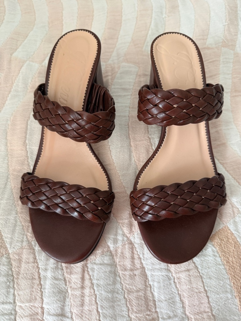 J. Crew Braided Double-Strap Brown Leather Mules